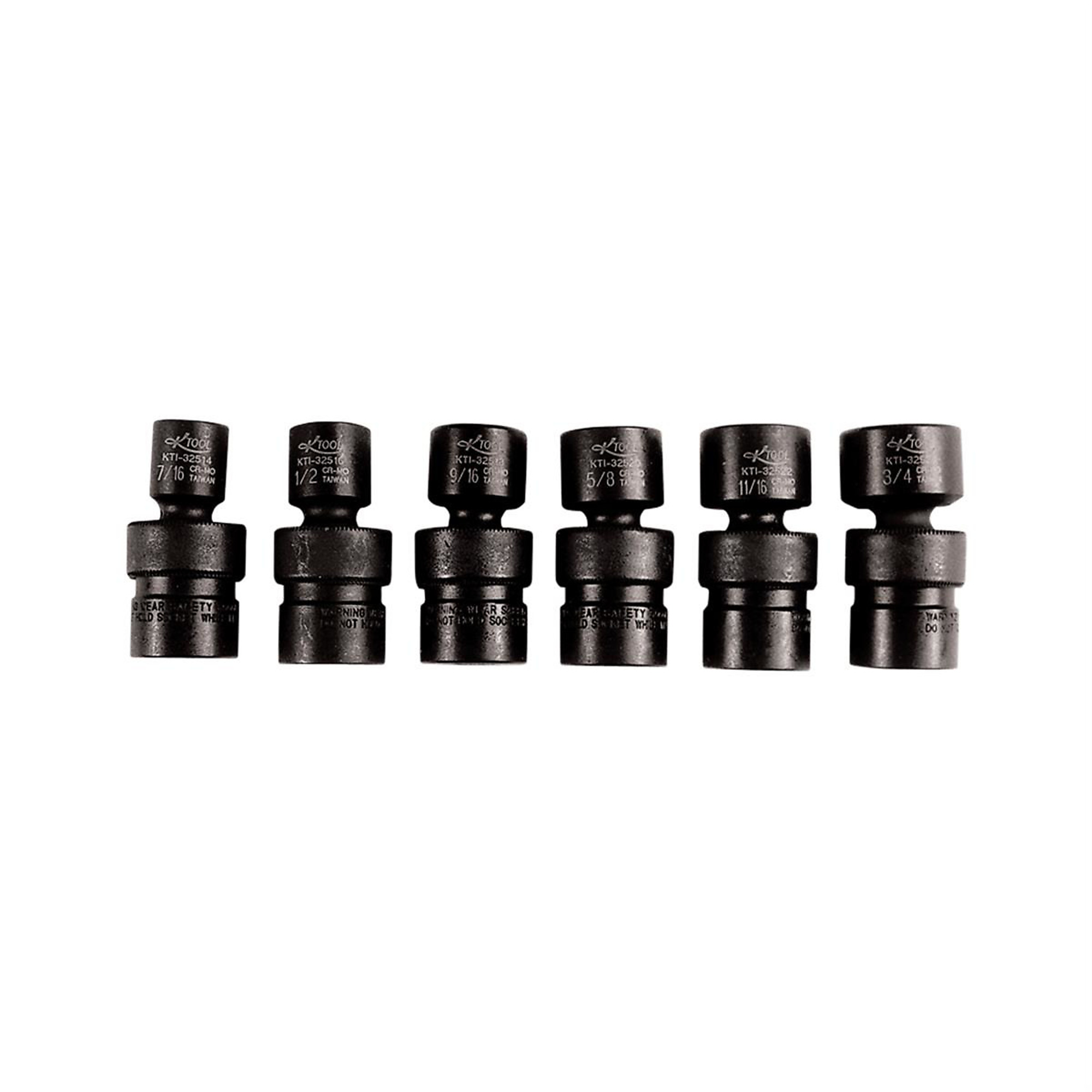 K-Tool International Impact Socket Set — 3/8in. Drive, 6-Piece, Flexible, Model# KTI32500